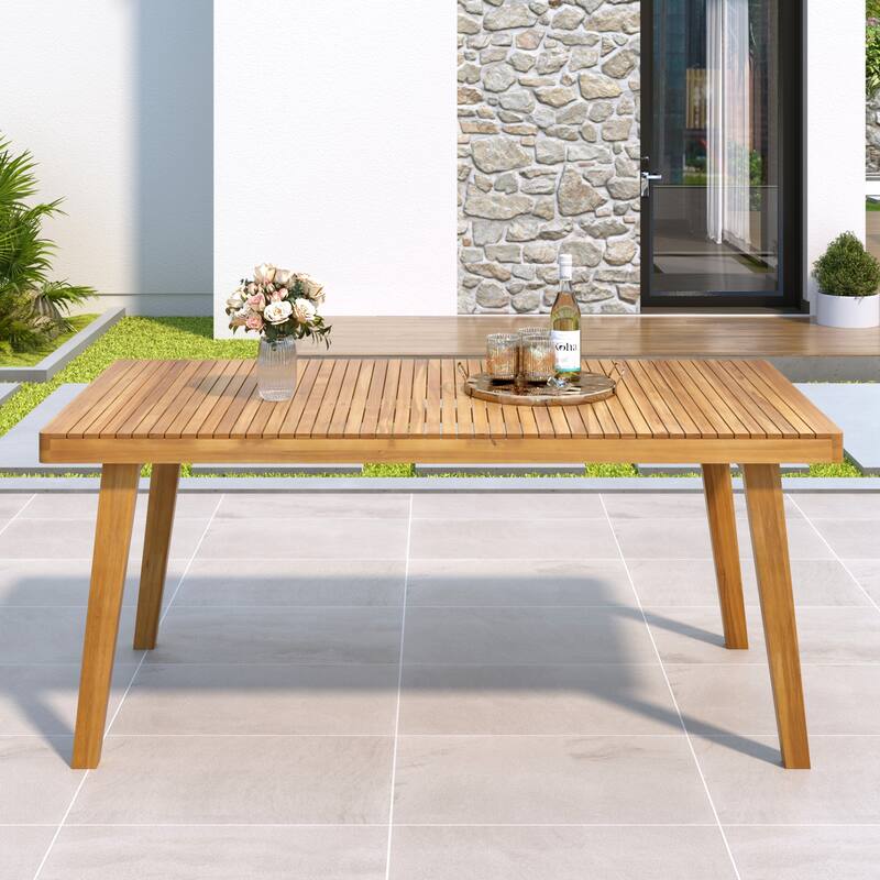 Roomfitters 69-Inch Outdoor Dining Table, Acacia Wood Slatted Top for Patio or Garden, Sturdy Finish - Natural