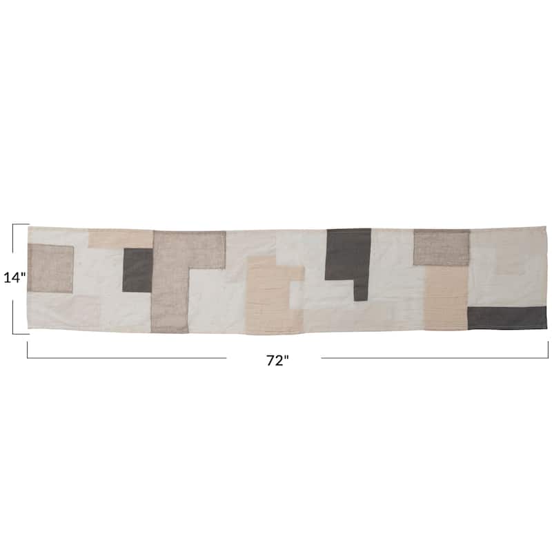 Cotton Table Runner with Patchwork Design - 72.0"L x 14.0"W x 0.3"H