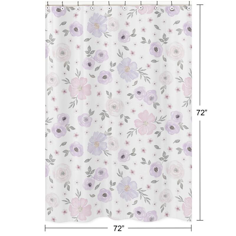 Sweet Jojo Designs Lavender Purple, Pink, Grey and White Watercolor Floral Collection Bathroom Fabric Bath Shower Curtain