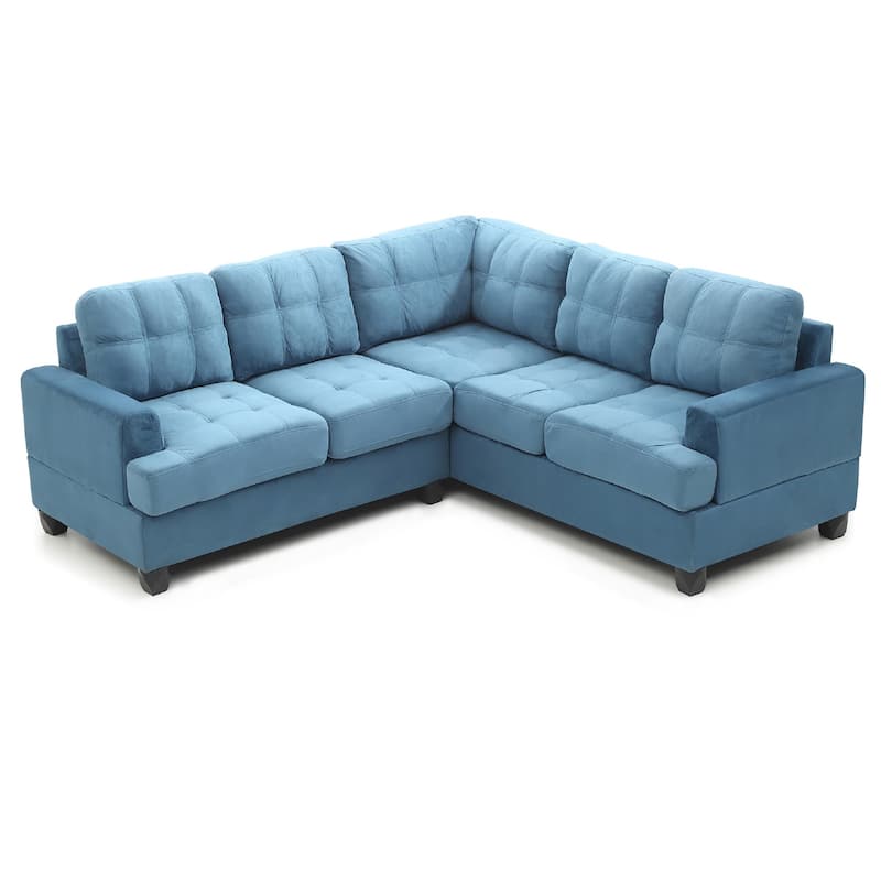 Tufted Microsuede L-Shape Sectional Sofa - 80" - Blue