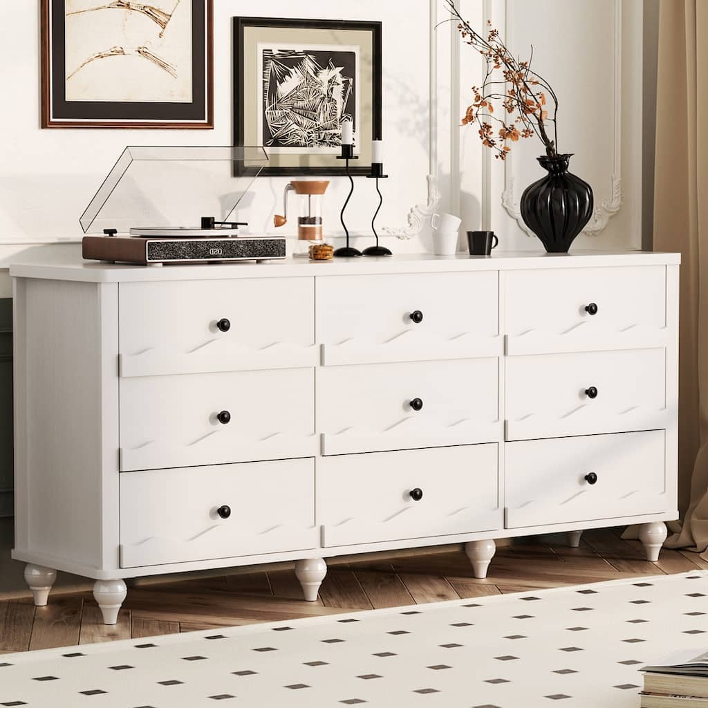 Narill Wave-Inspired 9-Drawer Dresser Closet Organizer, 63-In Chest of Drawers TV Stand