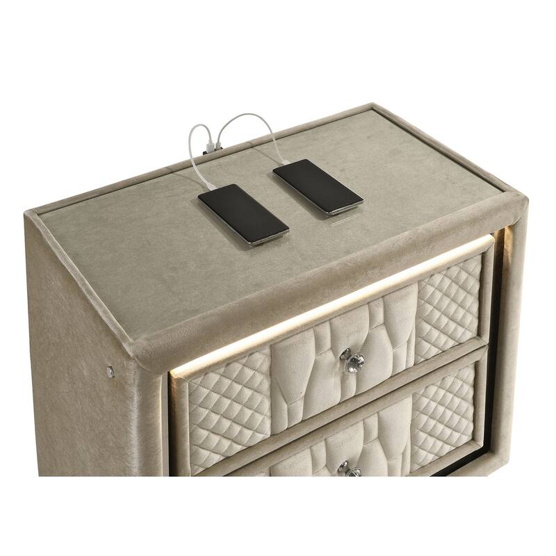 Lorient 2-drawer LED Nightstand with USB Ivory and Camel