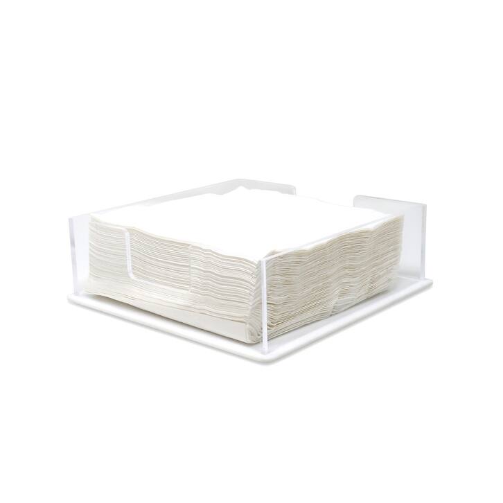 Acrylic Square Napkin Holder with White Base, 8"L