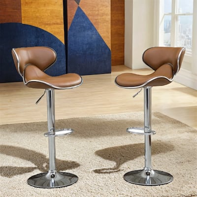 Upholstery Adjustable Swivel Barstool w/ Chrome Base (Set of 2)