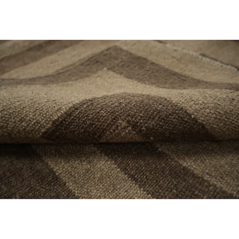 Hand Woven Oriental 100% Wool Carpet Southwestern All-Over Brown Kilim Area Rug - 12' 9'' X 9' 11''
