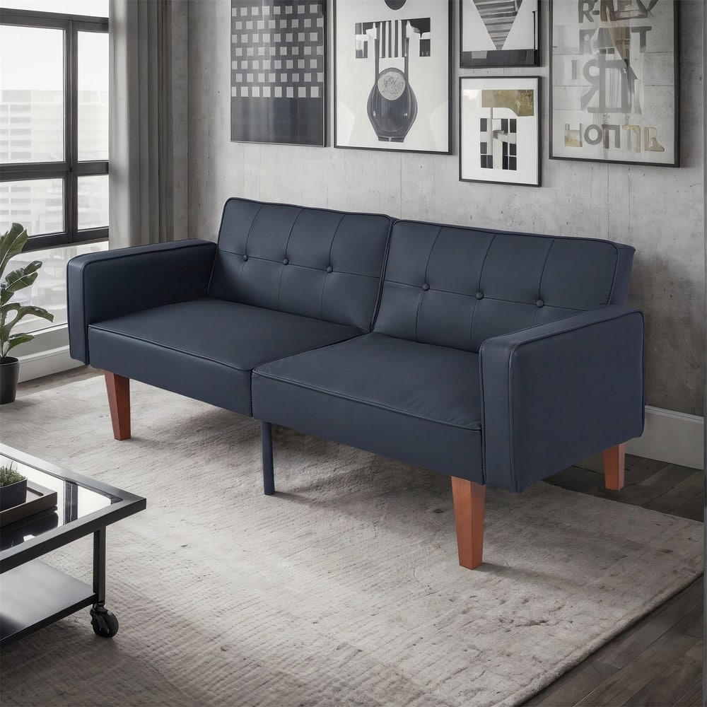 Convertible Sofa Bed Adjustable PU Leather Couch Sleeper Modern Recliner Reversible Loveseat Folding Daybed Guest Bed