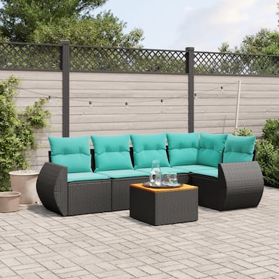 vidaXL 6 Piece Patio Sofa Set with Cushions Black Poly Rattan - 24.4 x 24.4 x 27.2