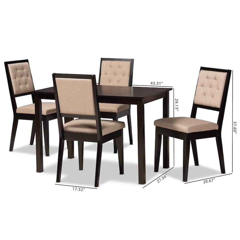 Suvi Modern and Contemporary Oak Wood Dining Set - Sand/Dark Brown