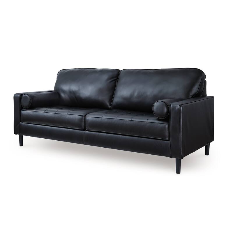 Bryc Sofa, 2 Bolster Pillows, 87 Inch Black Real and Faux Leather