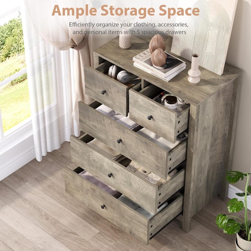 Modern 5 Drawer Dresser for Bedroom, Entryway, Hallway