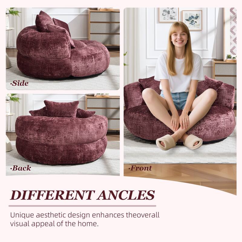 Chenille Upholstered Durable Comfort Lounger High Back Bean Bag Lazy Sofa With Three Pillows