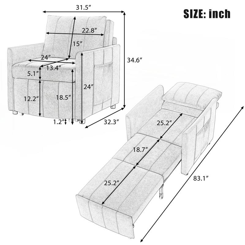Upholstered Convertible Sleeper Sofa