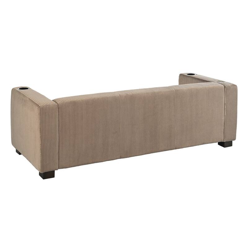 80″ Solid Wood 3-Seater Sofa with 2 USB Ports & Cup Holders