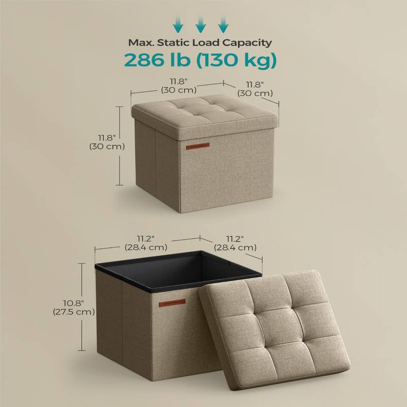 11.8-Inch Foldable Storage Square Ottoman with Tufted Design Perfect for Bedroom or Dressing Room