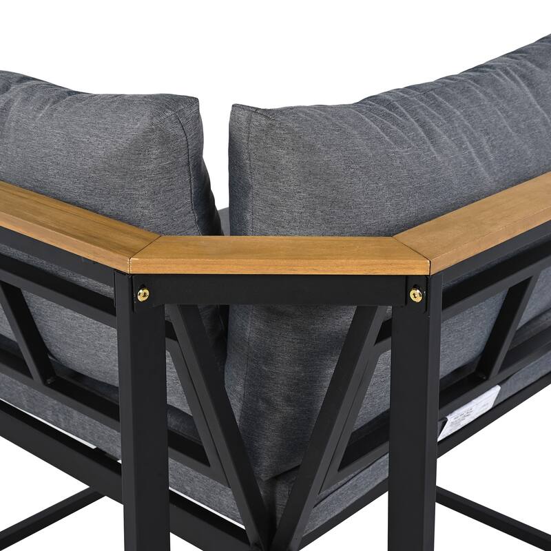 Furniture Set with Loveseats, 4 Pieces Outdoor Sofa Set with Waterproof Cushions, Patio Furniture with Durable Iron-Wood Design