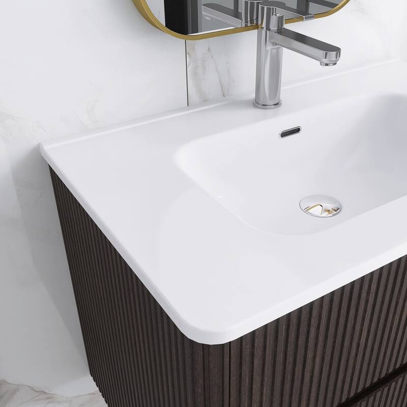Floating Bathroom Vanity Integrated White Ceramic Sink