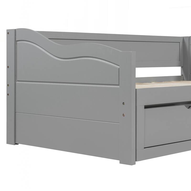 Wooden Daybed with Trundle Bed and Two Storage Drawers