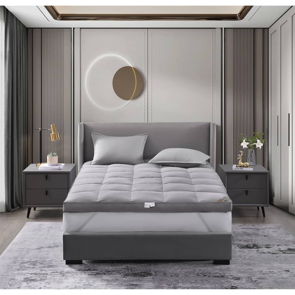 Hotel Laundry® 4 inch Charcoal Infused Natural Down Top Mattress Topper - Grey