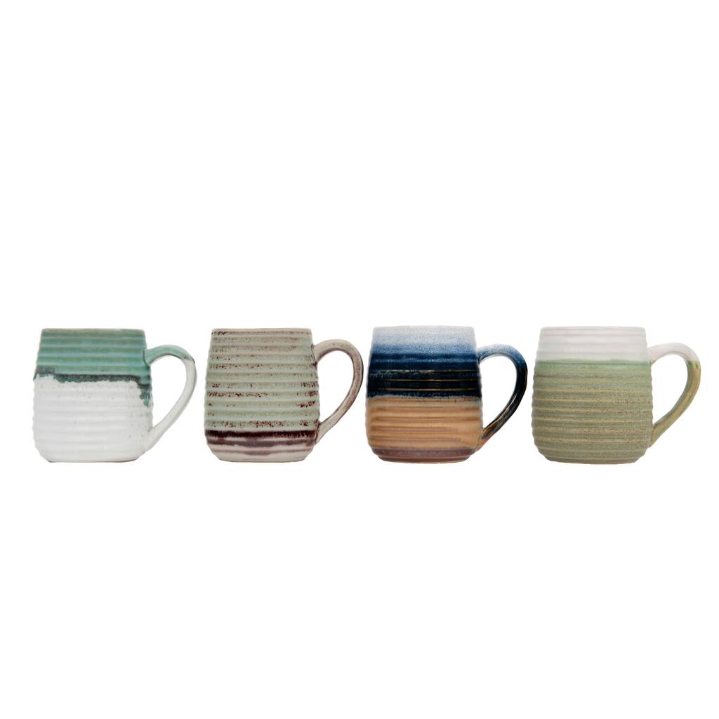 Large Multicolor Stoneware Mugs with Ribbed Sides (Set of 4 Colors ...