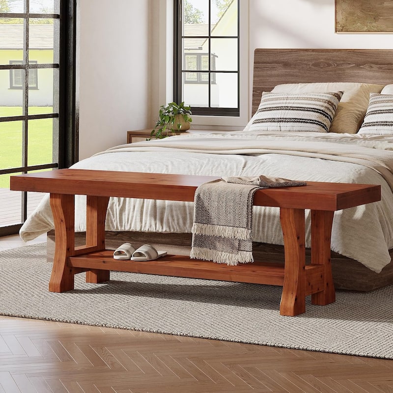 Solid Wood Entryway Bench, 55" End of Bed Bench, Long Indoor Dining Seat - 55.1" W x 13.8" D x 17.7" H