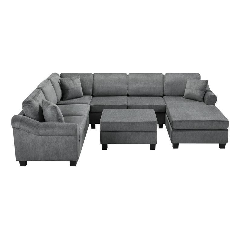 4-piece Sectional Sofa with Movable Storage Ottoman, Dark Gray Chenille for Living Room