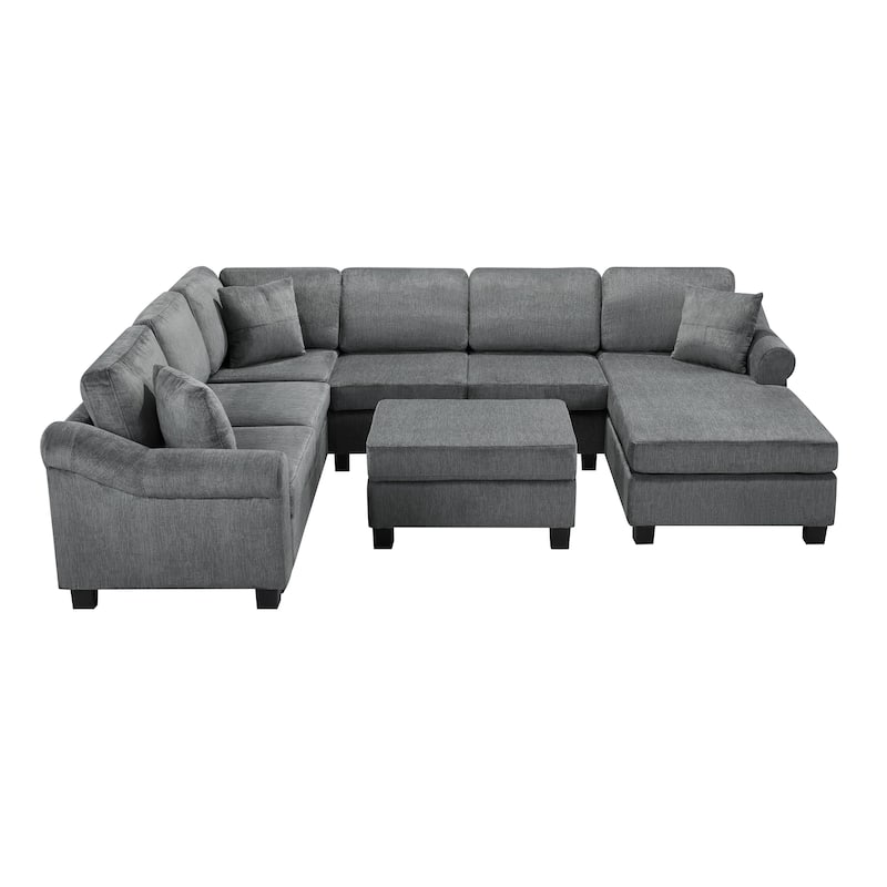 Roomfitters U-Shaped Chenille Sectional Sofa with Storage Ottoman, Modern Upholstered Couch for Living Room