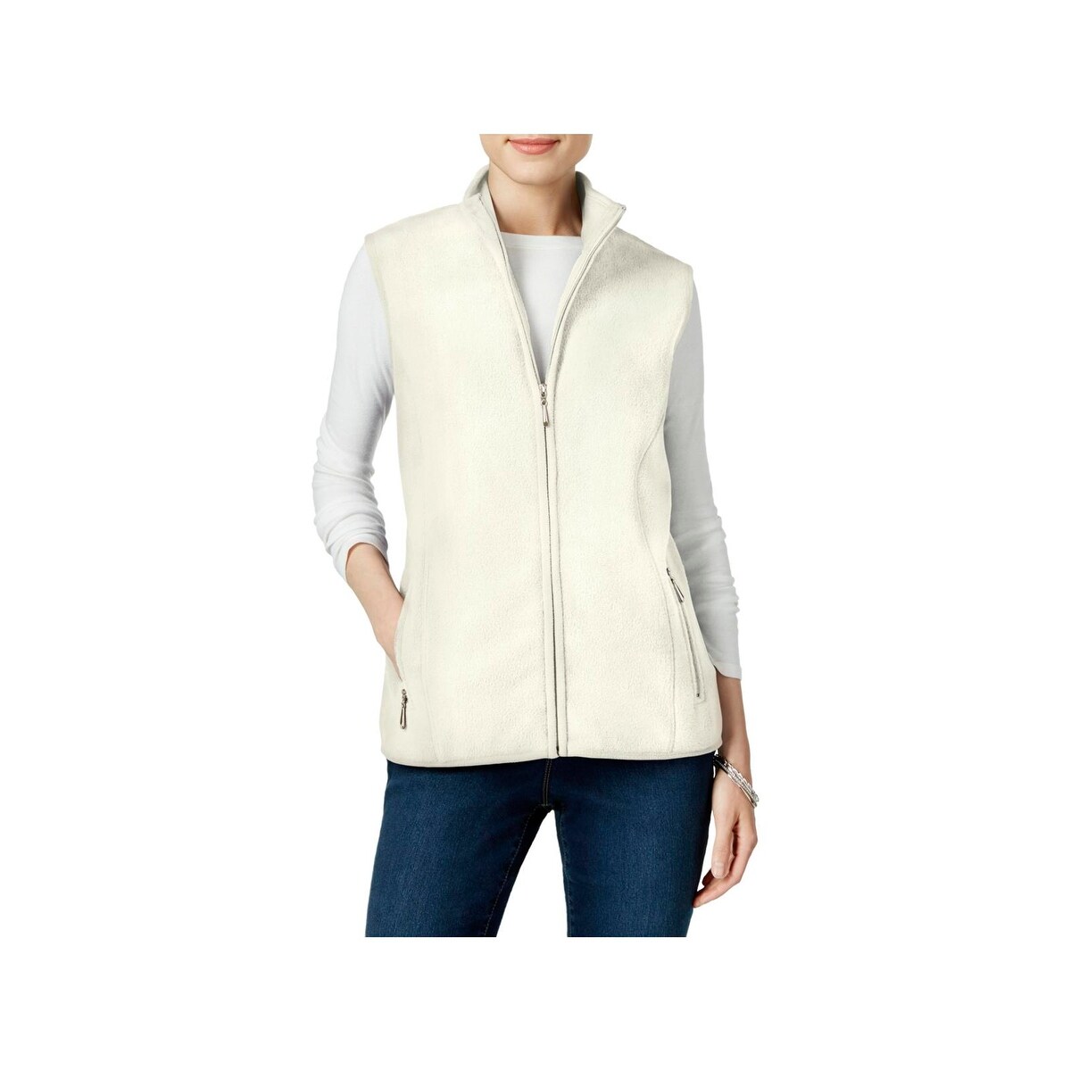 Shop Karen Scott Womens Petites Outerwear Vest Fleece Zeroproof