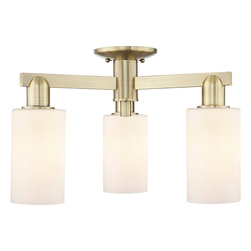 Innovations Lighting Endless Possibilities Arcadia - Clymer - 3 Light 21" Semi-Flush Mount - Antique Brass/Matte White