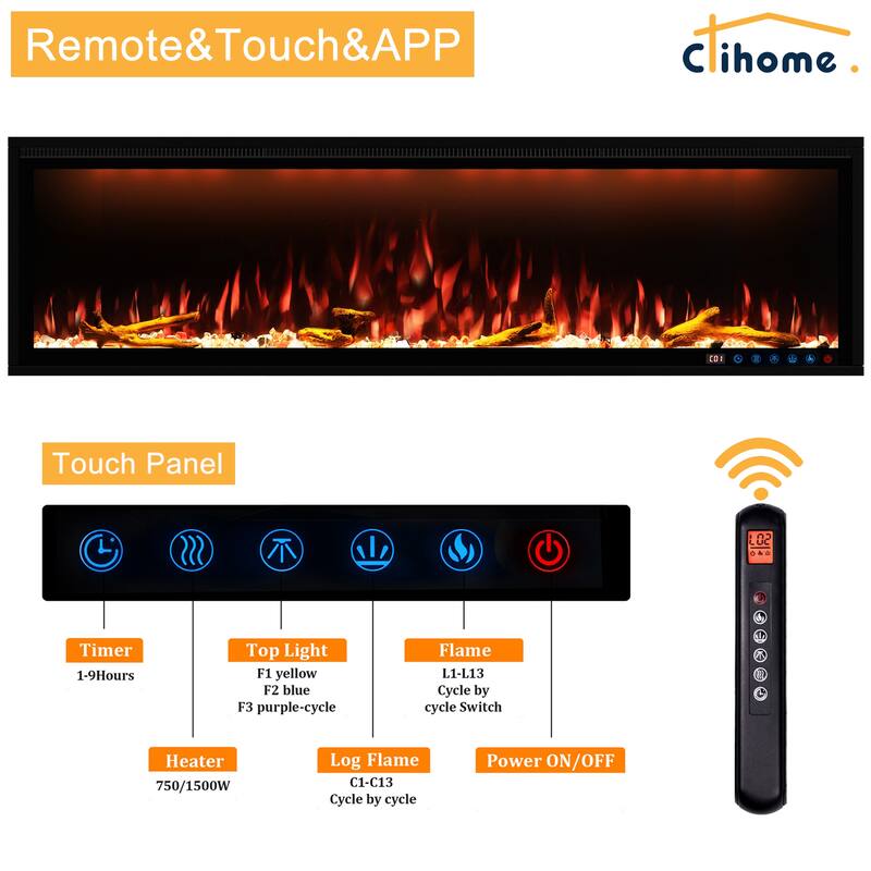 Clihome 42-88 INCH Recessed Wall-Mounted Intelligent Control Electric Fireplace