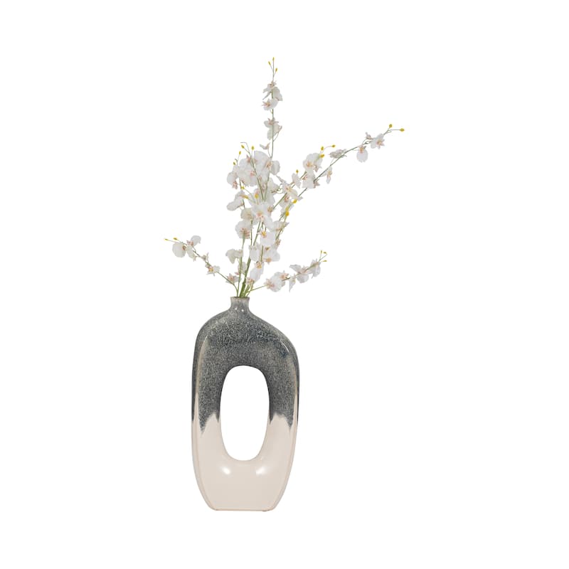 Sagebrook Home Modern Ceramic Blue/White Round Curvy Open Cutout Vase
