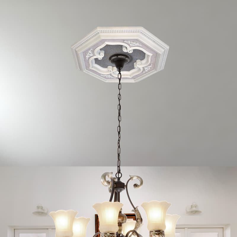 White and Silver Four Leaf Clover Octagon Chandelier Ceiling Medallion 24in - Silver