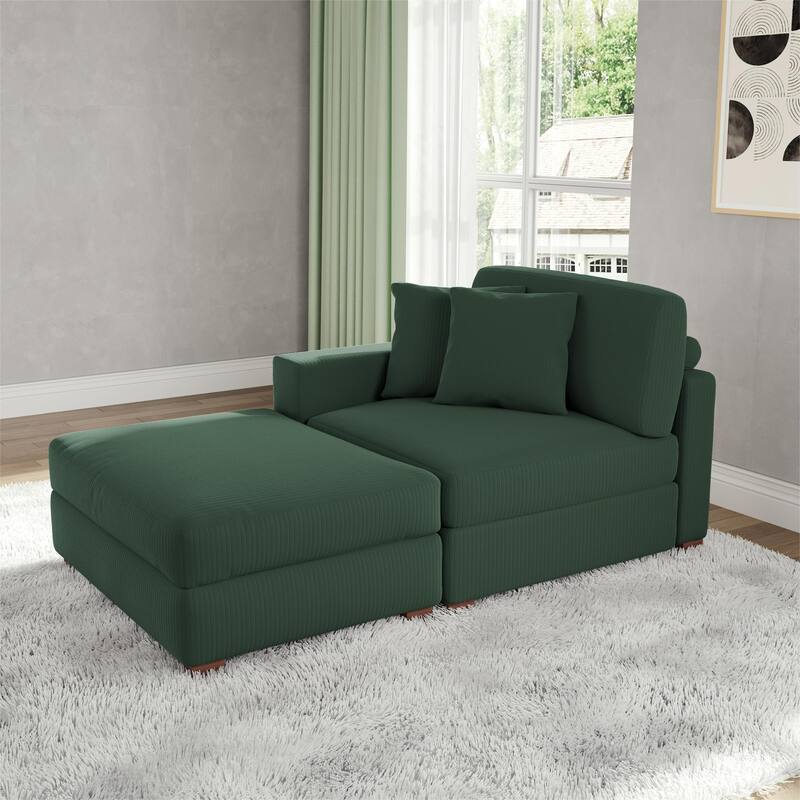 Corduroy Chaise Lounge Sofa with Ottoman for Living Room