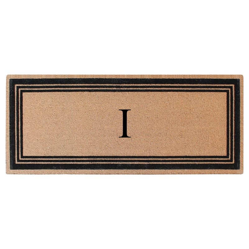 A1HC Natural Coir Monogrammed Flock Anti shed Treated Durable Doormat BlackBeige