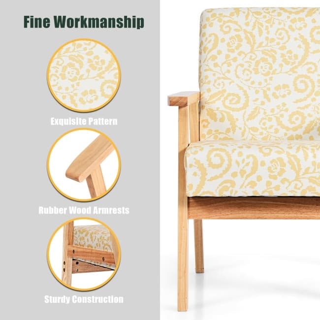 Modern Accent Armchair Fabric Lounge Chair with Rubber Wood Leg - 25" x 26.5" x 32"(L x W x H)
