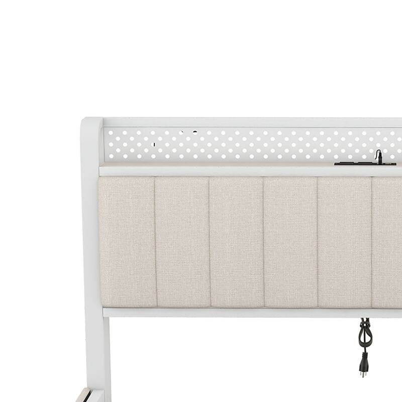 Contemporary Multifunctional Queen Size Linen Fabric Upholstered Platform Bed