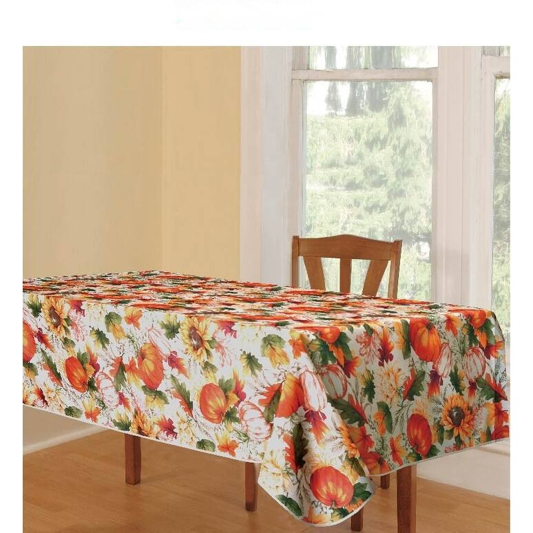 Violet Linen Fall Harvest Pumpkins Autumn Leaves Pattern Tablecloth