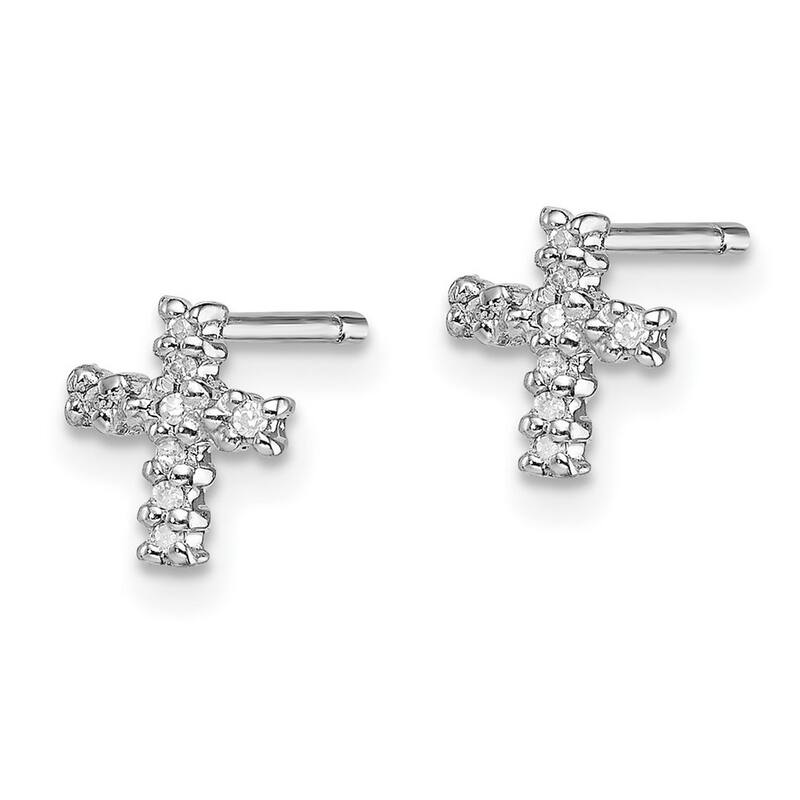 Curata 925 Sterling Silver 7x6mm Small Diamond Cross Post Earrings