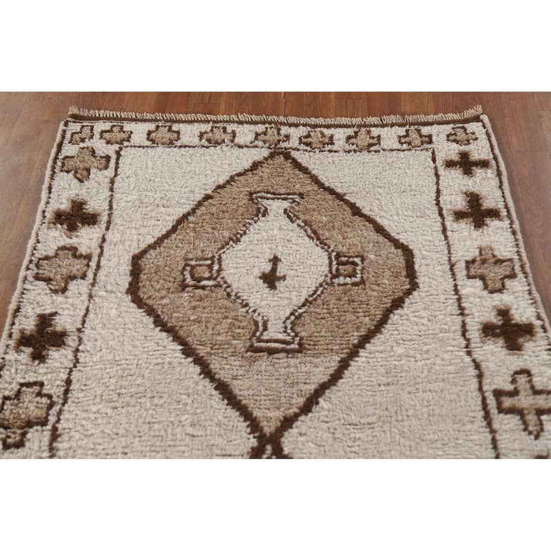 Natural Dye Beige Anatolian Turkish Runner Rug Handmade Wool Carpet - 3'6"x 10'11"