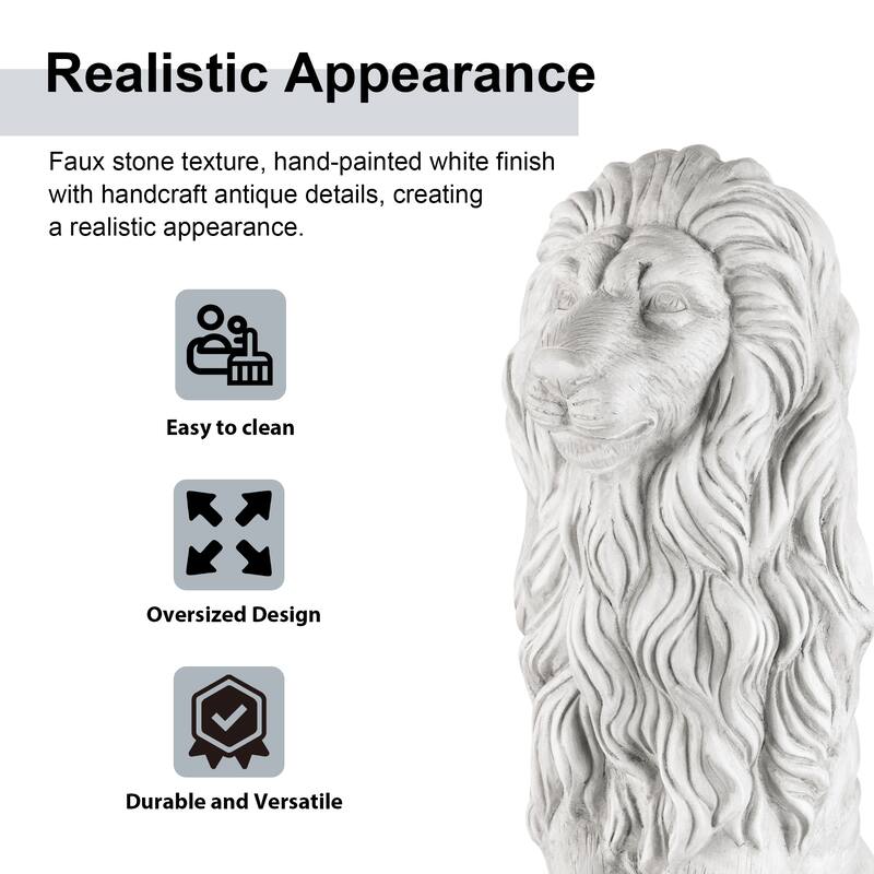 Glitzhome 36.25"H Oversized MGO Bronze/White/Black Sitting Lion Garden Statue