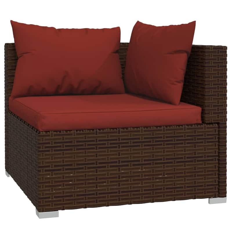 vidaXL Patio Lounge Set with Cushions Brown Poly Rattan - 27.6" x 27.6" x 24" - 27.6" x 27.6" x 24"