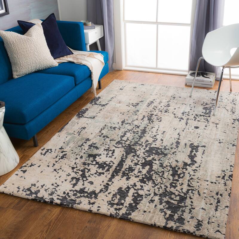 Janice Handmade Modern Abstract Area Rug - 2' x 3' - Beige/Grey