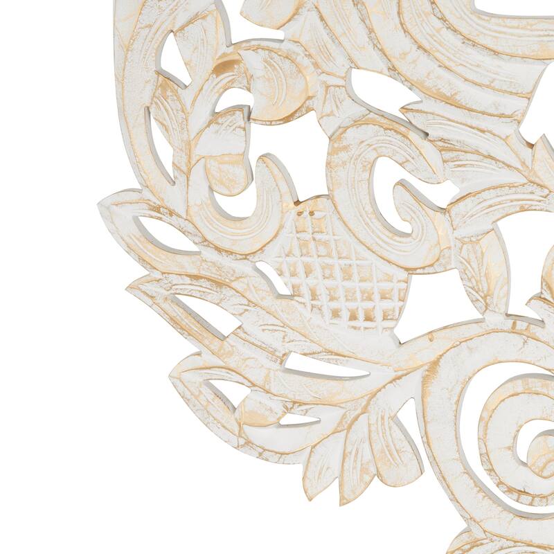 Gold Wooden Handmade Carved Tree Home Wall Decor with Scroll Details