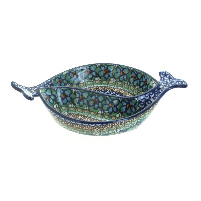 Blue Rose Polish Pottery E89 Ceramika Artystyczna Yin-Yang Fish Dish - Mardi Gras