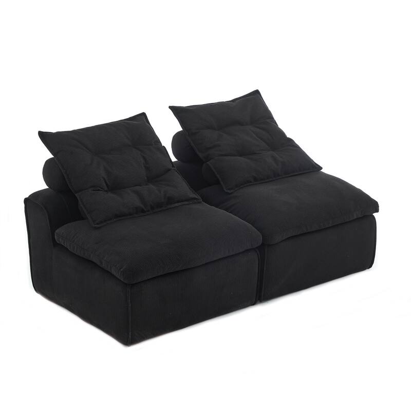 Corduroy Modular Sofa with Lumbar Pillow, 2 Seater Armless Upholstered Sofa Chair, Lounge Couch Chair for Small Spaces