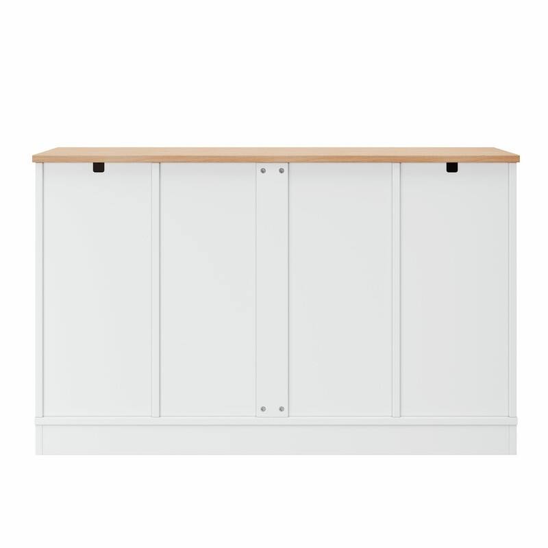 Multi-Functional Storage Sideboard & Extendable Dining Table with Adjustable Shelves, 3-Tier Pull-Out Rack