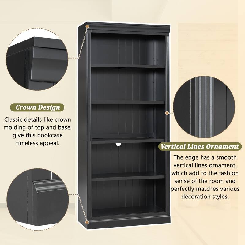 5-Tier Home Decor Bookshelves with Adjustable Storage Shelves