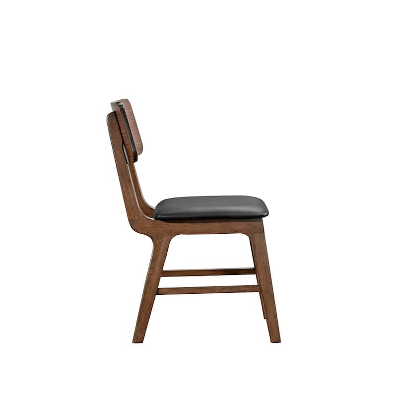 Thoi Dining Chair Set of 2, Curved Open Backrest, Brown Solid Wood