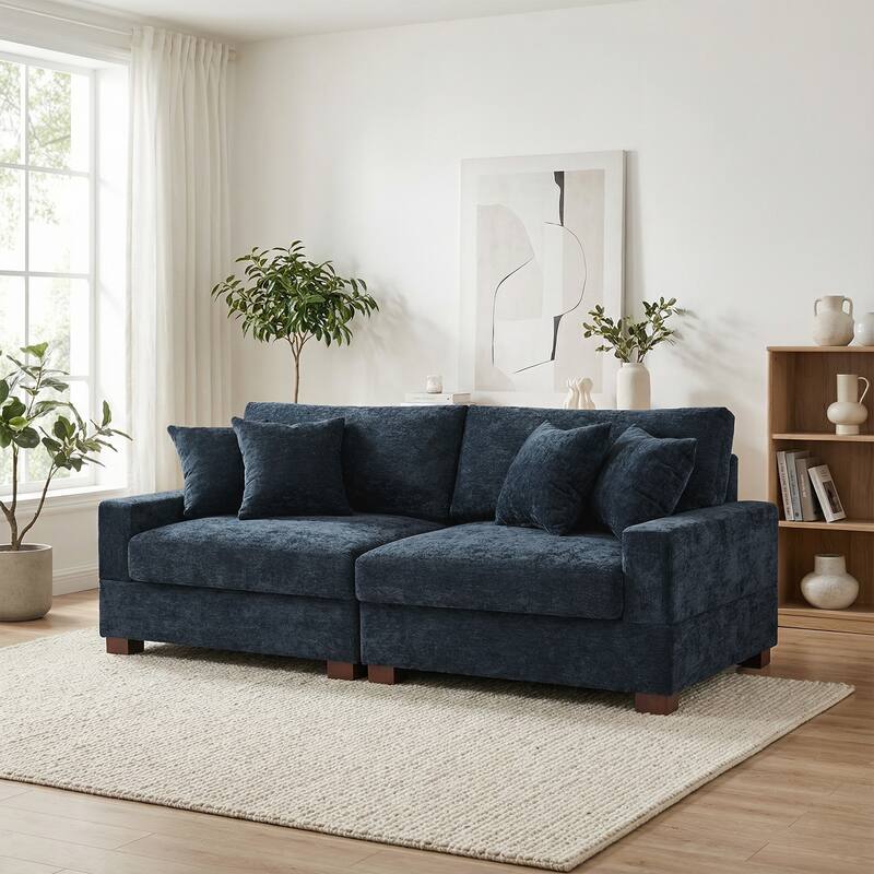 Oversized Chenille Modular Sectional Sofa With Deep Seat