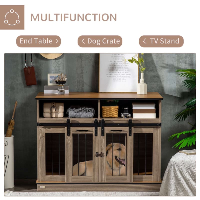 Dog Crate Furniture For Large Dogs Or Double Dog Kennel With Shelves, 47" X 23.5" X 35"