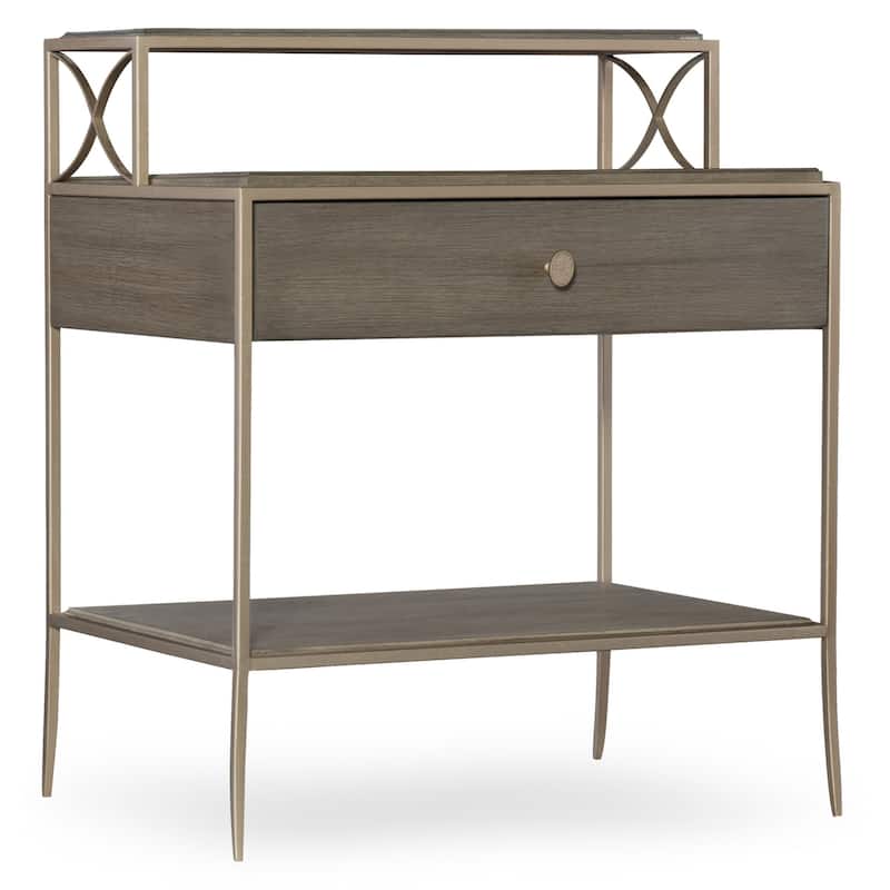 Hooker Furniture Elixir 25" Wide Metal and Rubberwood Nightstand with - Soft Gray / Champagne